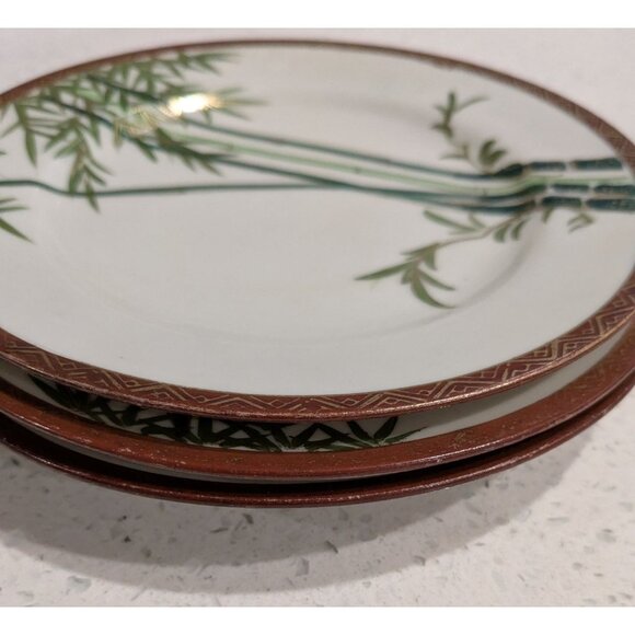 Set Of 3 Kutani Eggshell China bread dessert Plates Bamboo Design Geometric Bord - Picture 10 of 11